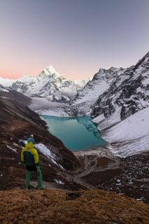 Ama Dablam (6,812 m.) and Chola Tsho Lake, Himalaya, Nepal