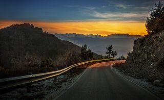 Mountain road in the Rhodope Mountains Bulgaria