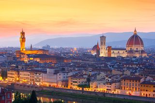 Famous view of Florence at sunset from Piazzale Michelangelo, Tuscany, Italy
