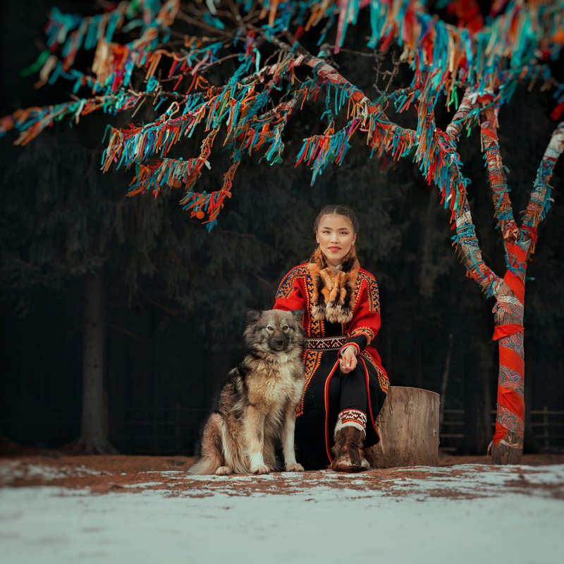 national, winter, dog, forest, animal, girl, traditional  photo preview