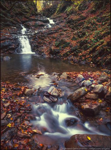 Waterfall in the Carpathian mountains, Ukraine, Fuji Velvia