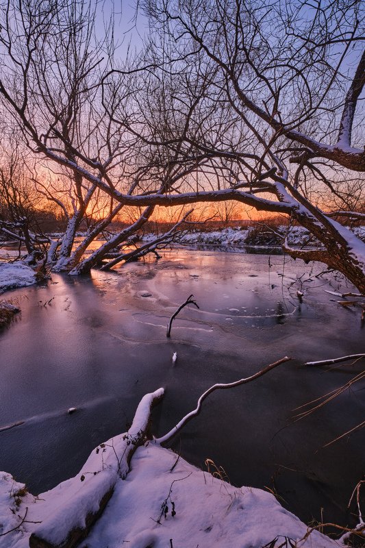 закат,зима,река,лёд,пейзаж,деревья,природа,подмосковье,fujifilm Декабрьский морозный закат на Вореphoto preview