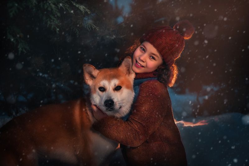 девочка, собака, сказка, снег Эвелина и Лисаphoto preview