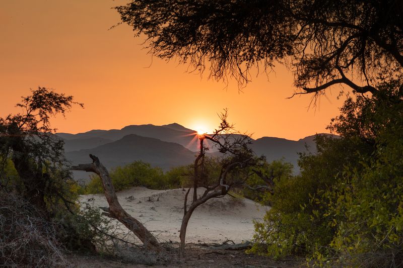 Sunset in Namibian desert