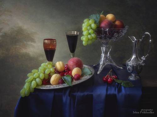 Натюрморт с фруктами и вином