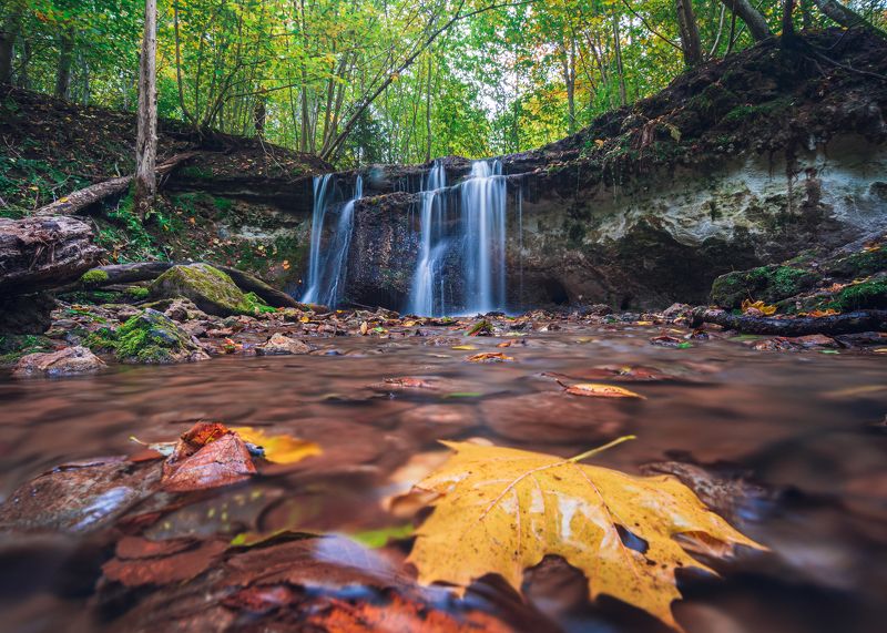 осень водопад листья пейзаж природа лес Осенний водопадphoto preview