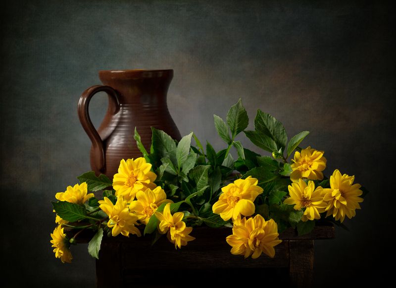 натюрморт, цветы, георгины Солнечная осеньphoto preview