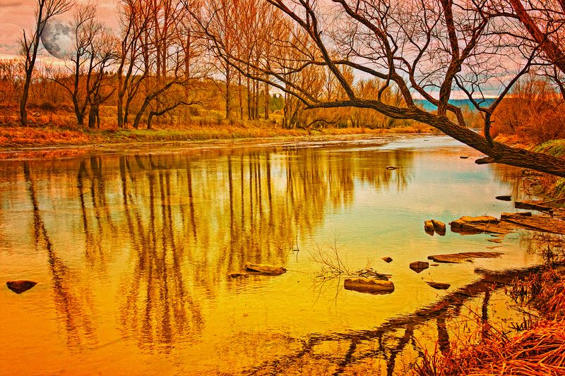 autumn, color, colors, color image, landscape, nature, outdoor, photograph, photography, river, riverscape, scene, tree, trees, water, Fairy Tale Opening Scenephoto preview
