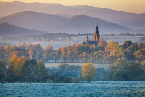 Frosty autumn morning in Bieszczady Mountains