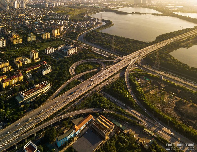 Asian, Vietnam, Hanoi, Cítyscape, Landscape, Drone, Aerial photography, Road Morning at the southern of Hanoiphoto preview
