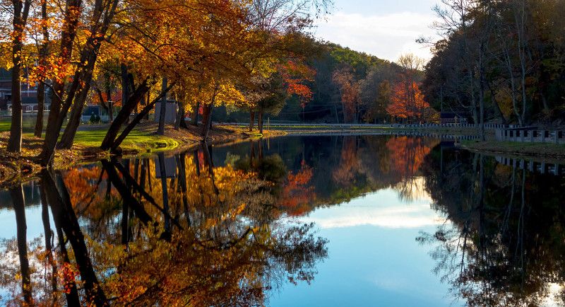 природа,осень,пейзаж,деревья,отражения,озеро,вода,листья, \