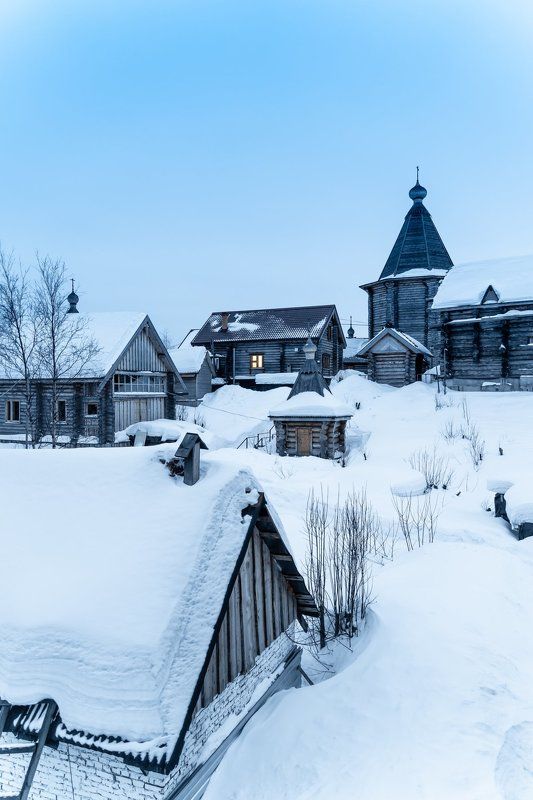 ancient wooden monastery in the Arctic circle