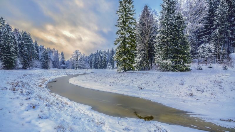 павловск река славянка зима январь мороз снег лед вечер Ледяные оковыphoto preview