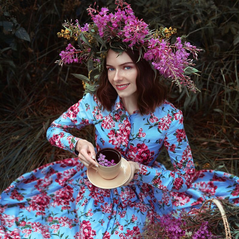 девушка, поле, чай, цветы, girl, flowers Иван чайphoto preview