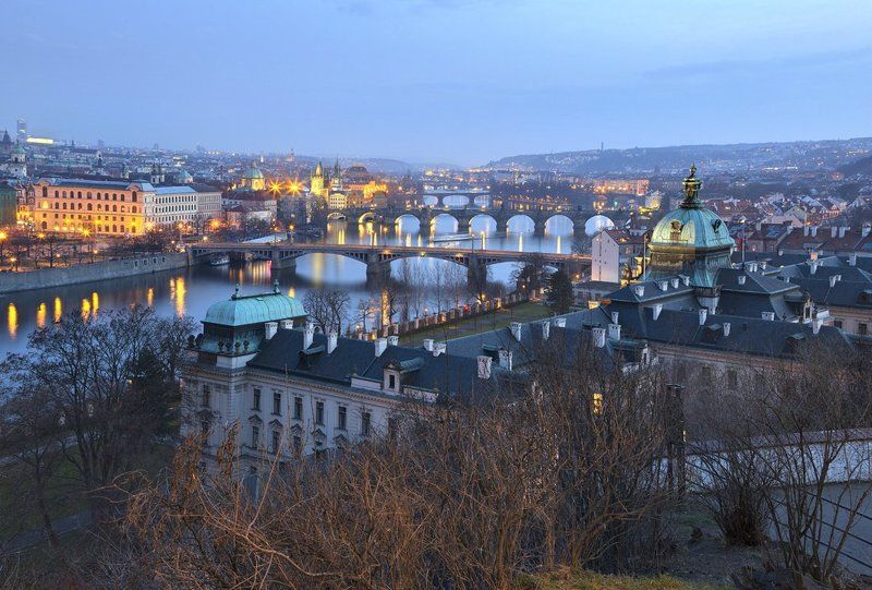 Bridge, Dusk, Prague, Vltava, Влтава, Европа, Мост, Прага, Сумерки, Чехия Bridgesphoto preview