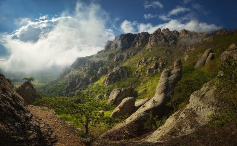 Крым, горы, пейзаж, природа, облака, лето Димерджиphoto preview