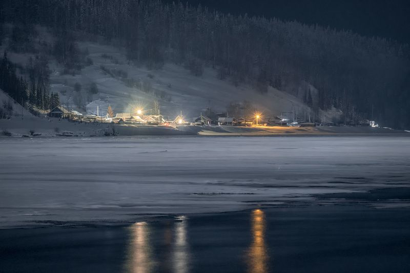 вишера, деревня, река, снег, лед, зима, мороз, красновишерск Морозная ночь над Вишеройphoto preview
