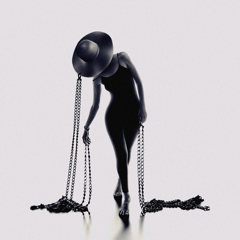 SURREAL,IMAGINATION,SURREALISM,MONTAGE,ART,WOMAN,FINE ART,HAT,CHAIN,CHAINS,LIGHT,SHADOW,DARK,CONCEPTUAL,SILHOUETTE,MONOCHROME,THOUGHTS,MINIMALISM The Chainsphoto preview