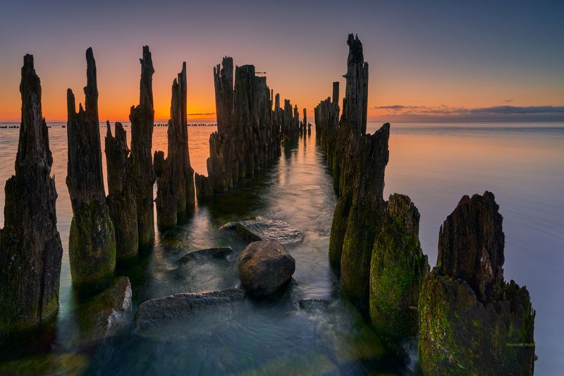 Stakes, landscape, sea, wall, sunrise, water, stone, Stakes. photo preview