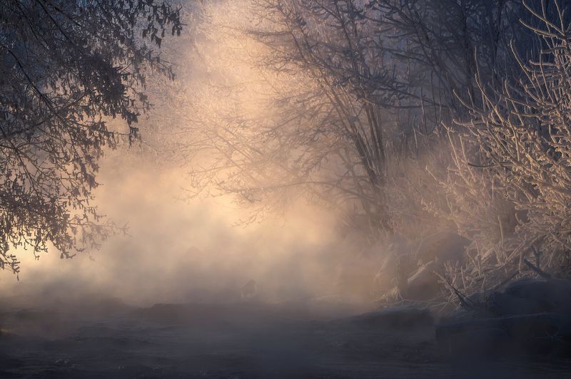 зима, рассвет, река, утро, пейзаж, туман Зимы морозное дыханиеphoto preview