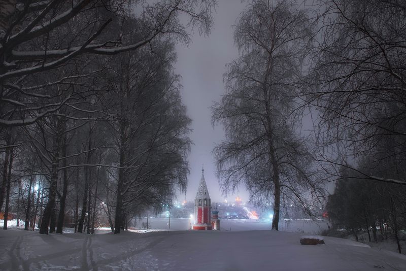 зима снег церковь собор деревья тутаев романов-борисоглебск Зимний вечер в Тутаевеphoto preview
