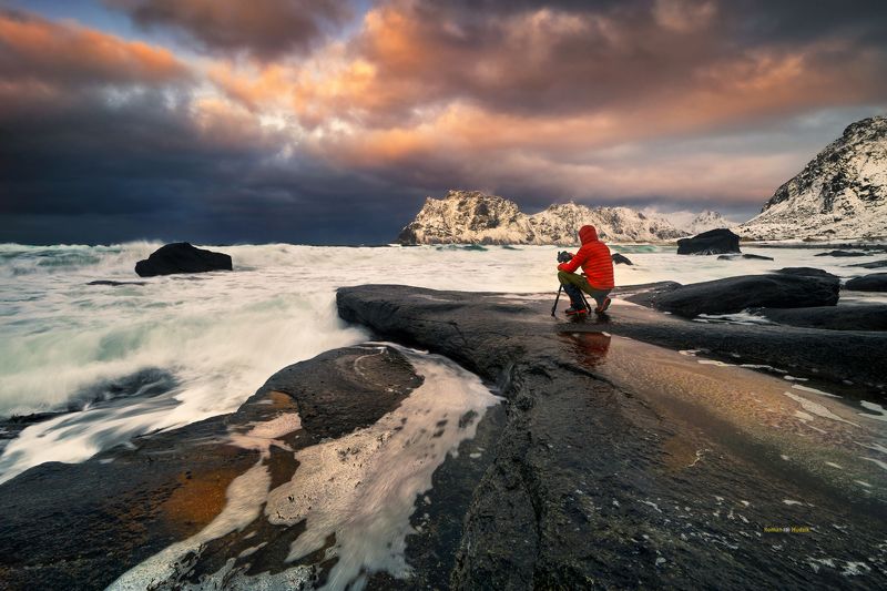 Little Red Riding Hood, landscape, sunset, Lofoten Islands, Norway, sea, clouds, winter, photographer Red Riding Hood.photo preview