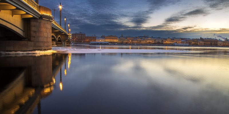 город, зима, пейзаж, река, мост декабрьский вечер на Невеphoto preview