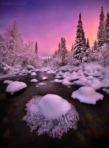 Морозный закат на Кольской речке