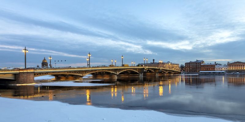 город, архитектура, санкт-петербург, вечер, зима, мост, река Мостphoto preview