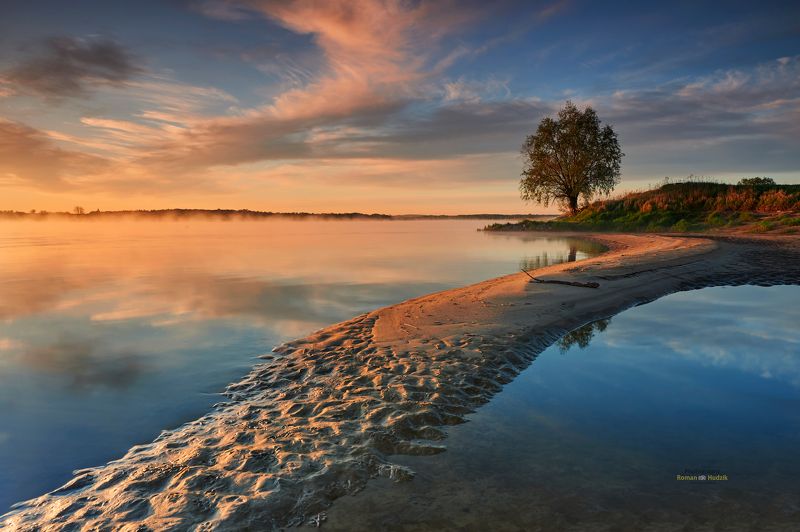 Vistula, river, landscape, water, clouds, sunrise, sunset, sand, tree, Vistula photo preview