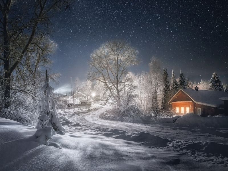 зима, холод, деревня Морозный вечер в деревнеphoto preview