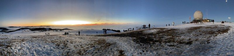 sunset on top of winter mountain Rhoen Rhön Hesse Germany