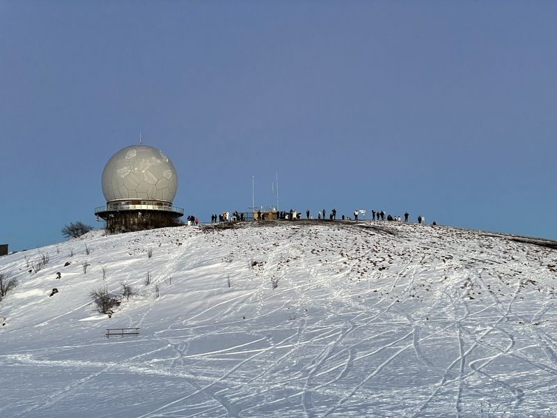 observatory on top of winter mountain Rhoen Rhön Hesse Germany