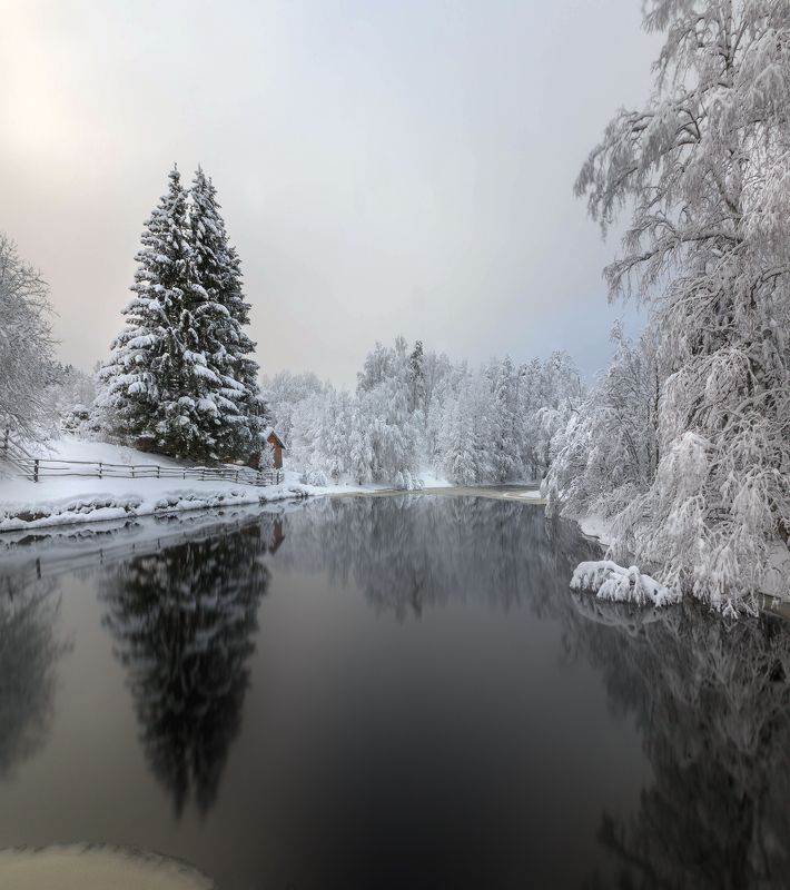 зима, река, отражение, ленинградская область, снег, карелия, пейзаж Зимняя тишинаphoto preview