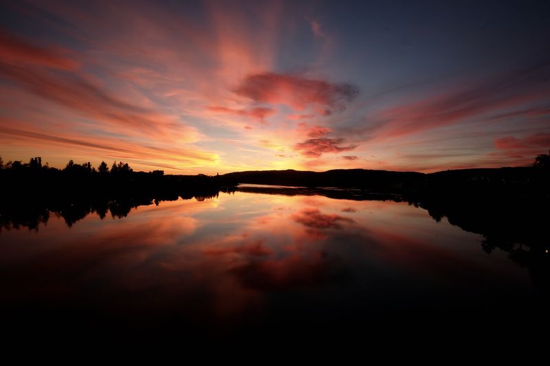 Landscapes, nature, sunset, colors, Norway, river, reflection, clouds,  Небо в рекеphoto preview