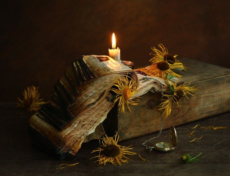обгоревшая книга, свеча, часы Ничто не вечно..photo preview