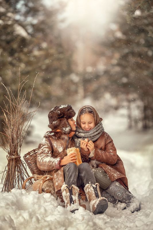 дети, детская фотография, зима, деревенский стиль, деревенские дети Друзьяphoto preview