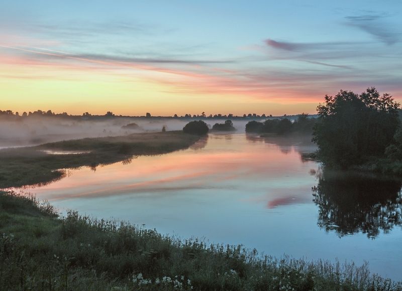вологодская область река вожега вечер туман Вечерняя заряphoto preview