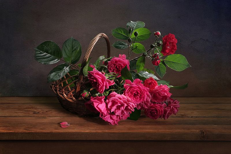 натюрморт, розы,корзина Розы в корзинеphoto preview