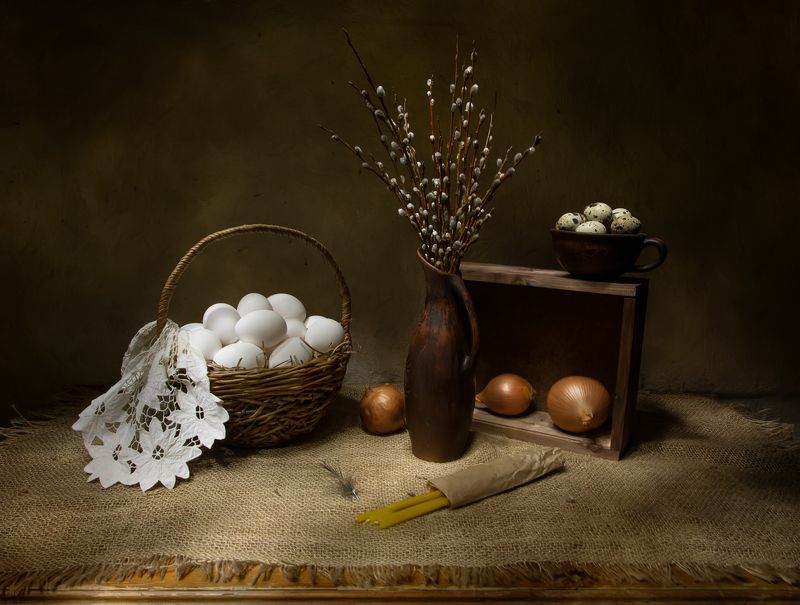 натюрморт, верба, яйца Вербное....photo preview