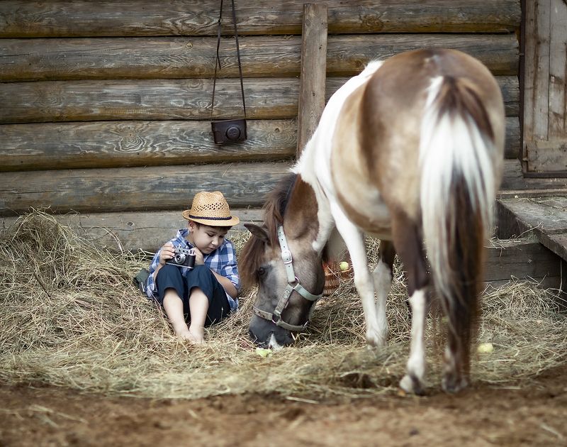 мальчик, ковбой,пони,конюшня, сюжет, child,pony, stable, story Юный ковбойphoto preview