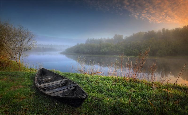 лодка, рыбаки, река, весна, рассвет, Керженец Одинокаяphoto preview