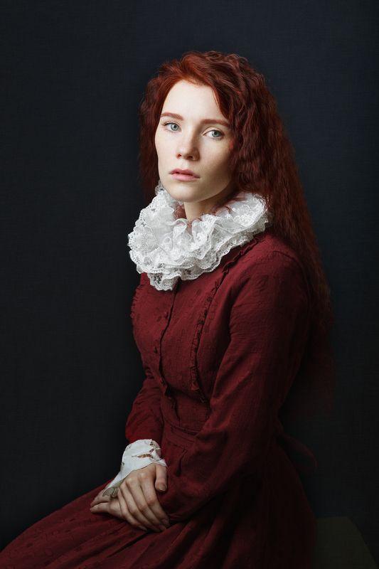 Рыжая, длинные волосы, нежная, девушка, тургеневская барышня, взгляд, классический портрет Олесяphoto preview