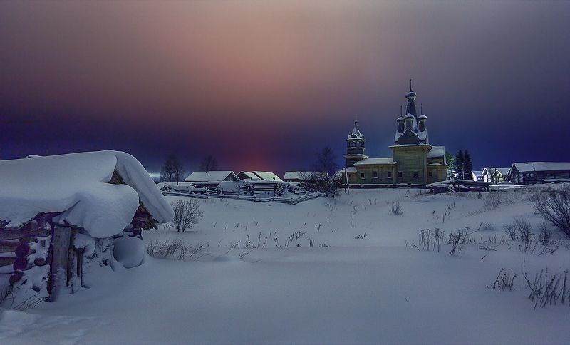 кимжа, снег, ночь, мороз Деревня Кимжаphoto preview