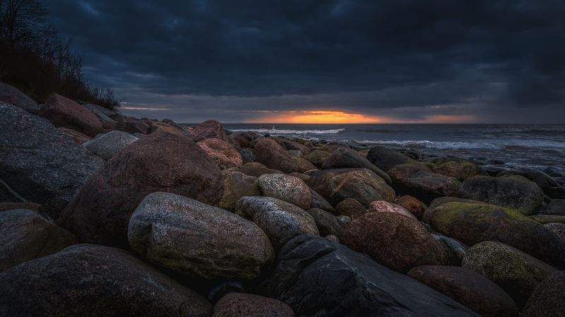 балтийское море, камни, ночь, закат *photo preview