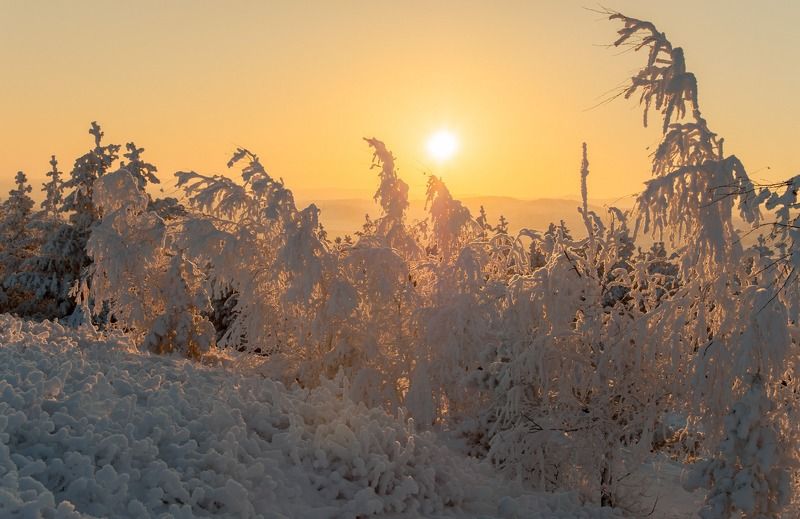 зима, утро, горы, башкирия, рассвет, лес Зимнее теплоphoto preview
