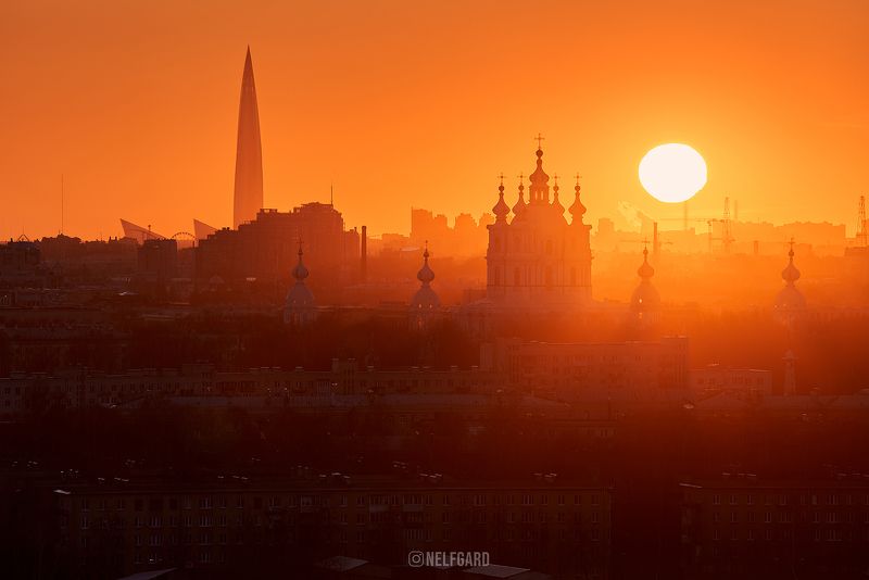 закат, санкт-петербург, лахта, смольный Закат над центром городаphoto preview