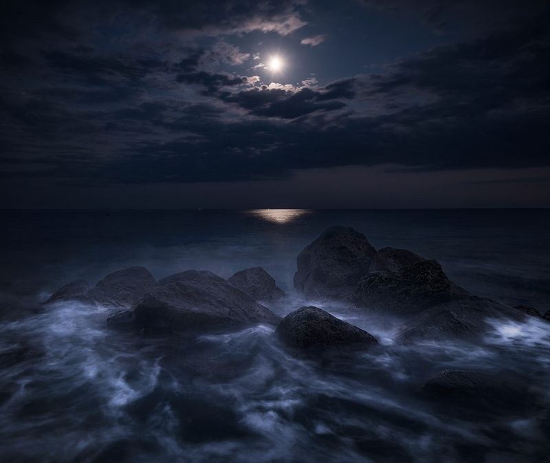 Landscape seascape sea longexpo night moon moonlight Liguria Italy The Art of Unconceledphoto preview