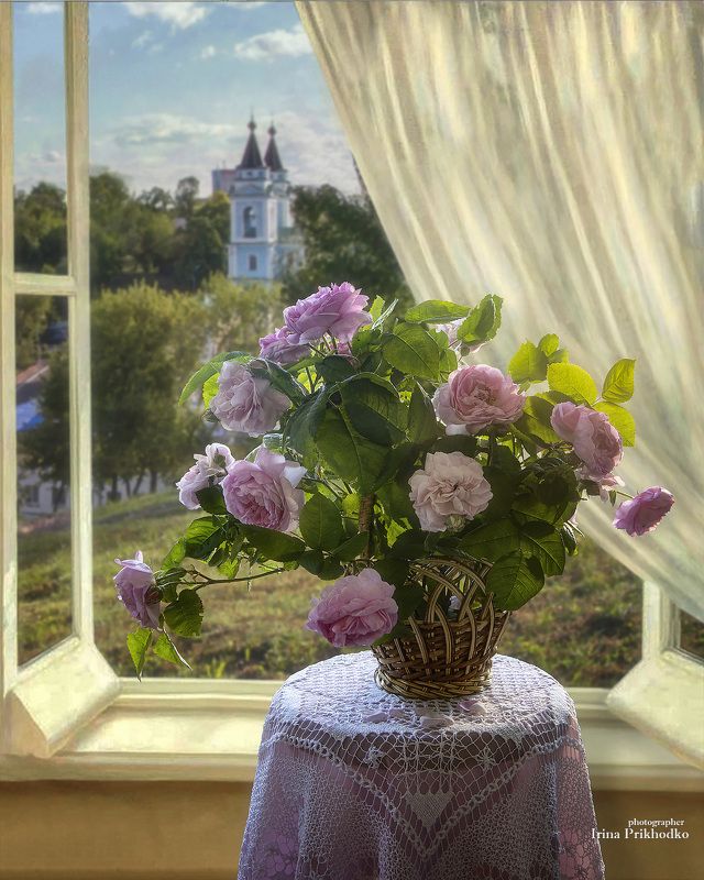 натюрморт, розы. цветы, корзинка, интерьер С июньскими садовыми розамиphoto preview