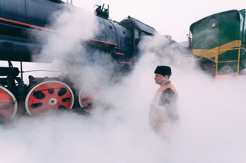 паровоз, пар, steam, туман Маневры паровоза фото превью